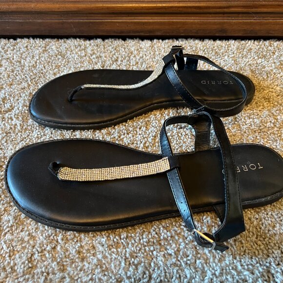 Torrid Rhinestone Black T-Strap Sandals Women's Size 12W - Picture 4 of 11